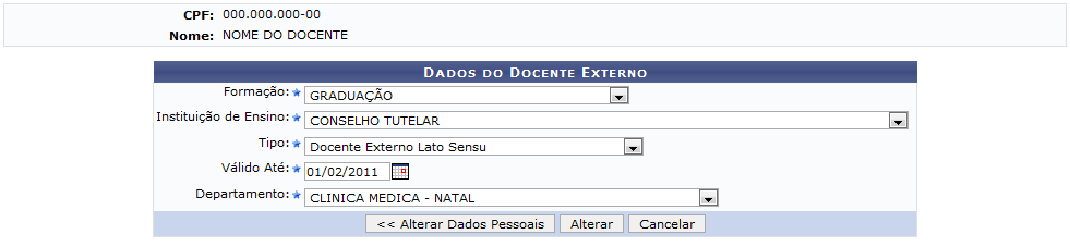 Figura 5: Dados do docente