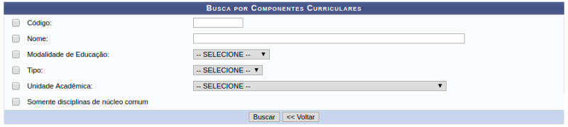  Busca de Componentes Curriculares