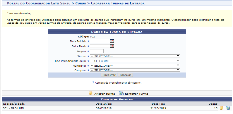  Listar Turma de Entrada