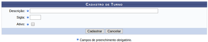  Cadastro de Turno