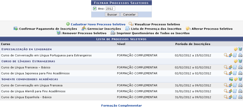 Figura 2: Filtrar Processos Seletivos
